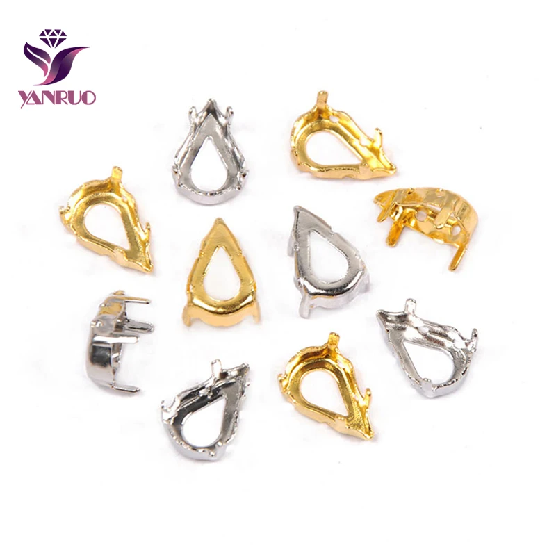 YANRUO 4300 Drop Claw Setting Copper Empty Firmly Base Metal Claw Setting Pendant Silver Gold Sewing Garment DIY