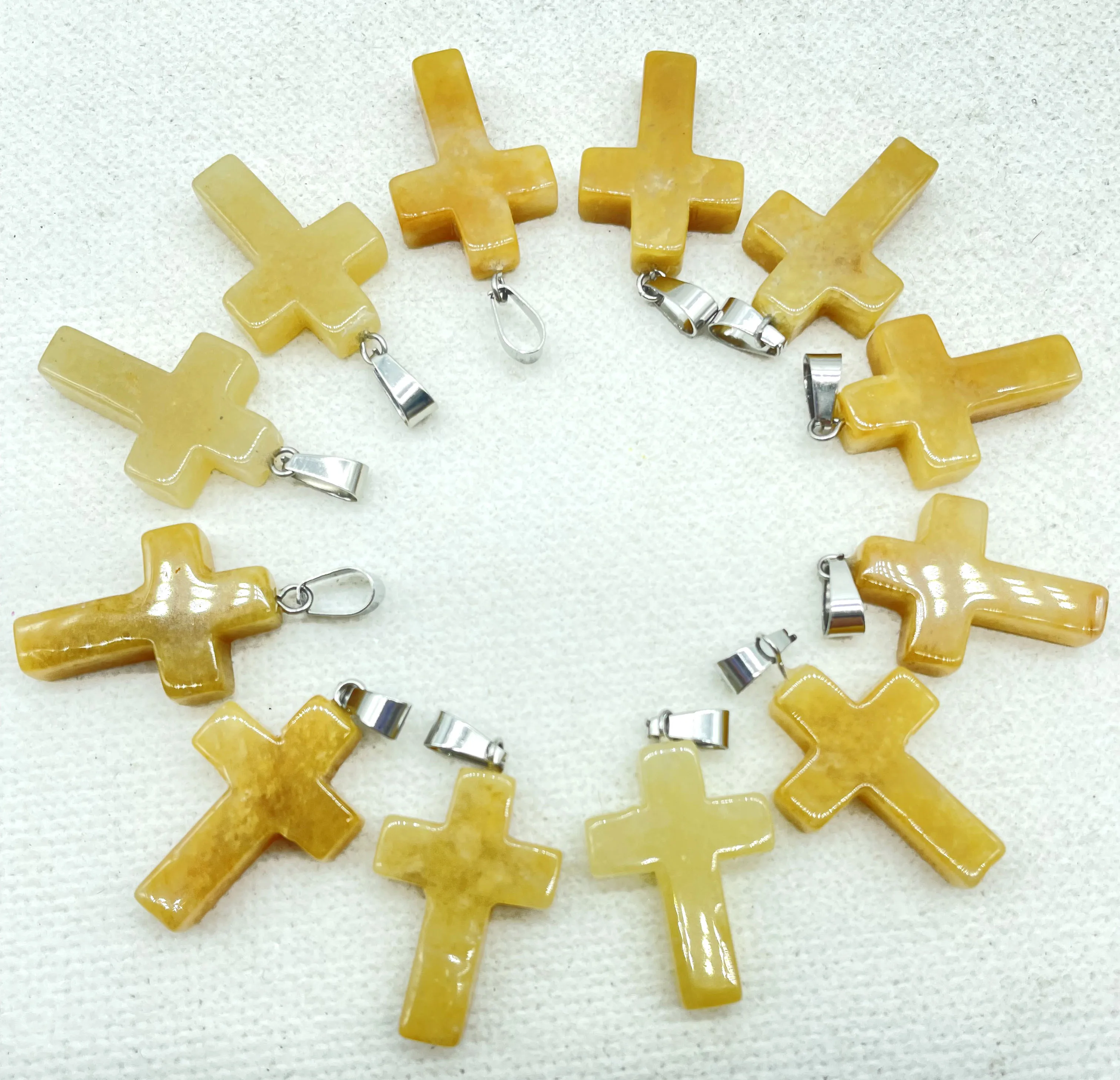 High quality Natural Gem stone Quartz Crystal amethyst Cross pendants for charm Diy Jewelry making Necklaces Accessories 24PCS