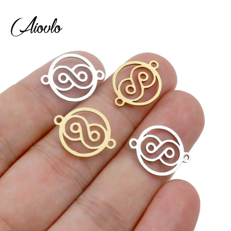 Aiovlo 5pcs/lot Infinite Symbol Connector Hollow Digital 8 Charms Stainless Steel DIY Necklace Bracelet Jewelry Making Wholesale