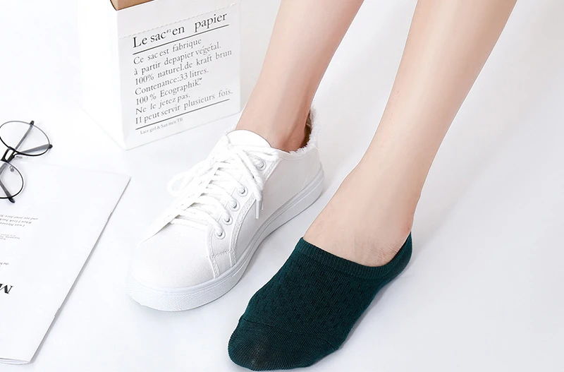 10-teiliges 5-Paar Damen-Socken-Hausschuhe-Set, einfarbig, unsichtbare Bootssocken, atmungsaktiv, rutschfest, Silikon, keine Show, kurze Söckchen – Detail 2