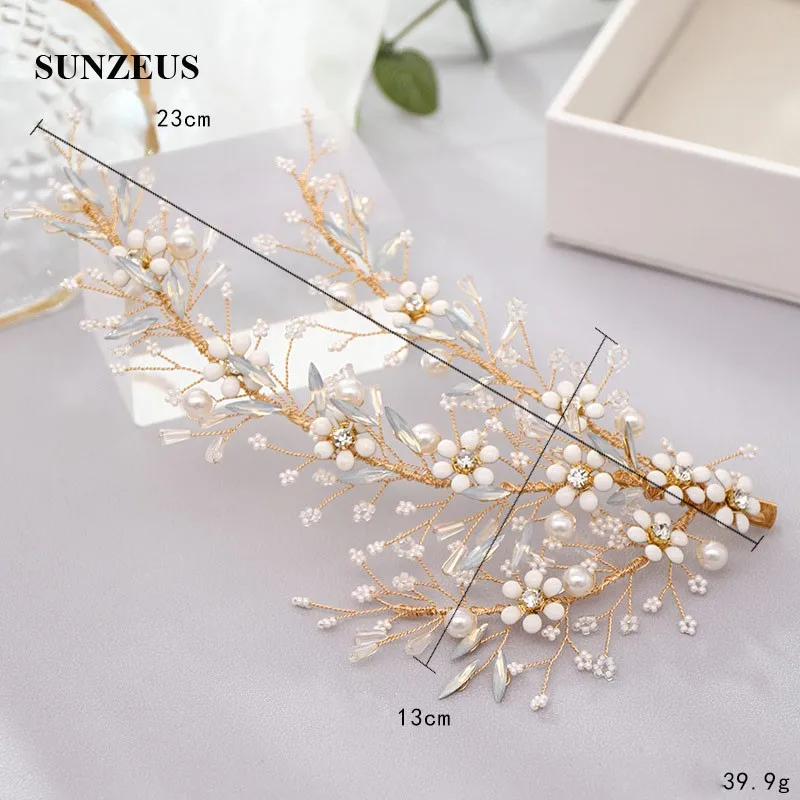 Cabezas de novia con perlas y flores, accesorios de cabeza de boda hechos a mano, cadena dorada, SQ434