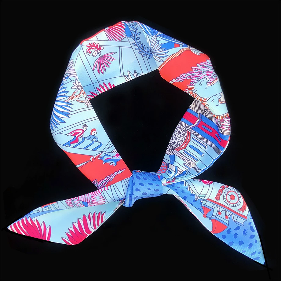 2024 Spring Design Leopard Skinny Scarf Women Luxury Brand Horse Bag Scarves Hair Neck Silk Scarf For Ladies Foulard Headband