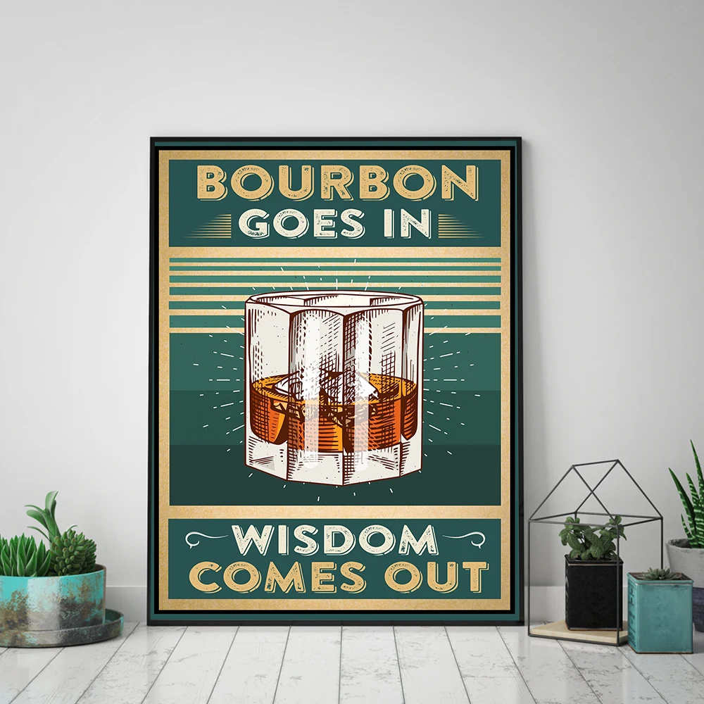 Retro Whiskey Entry Poster Bar Bar Wall Decoration Picture Interesting Ice Cube Art Print Wisdom Appears Alcohol Drinking Painti