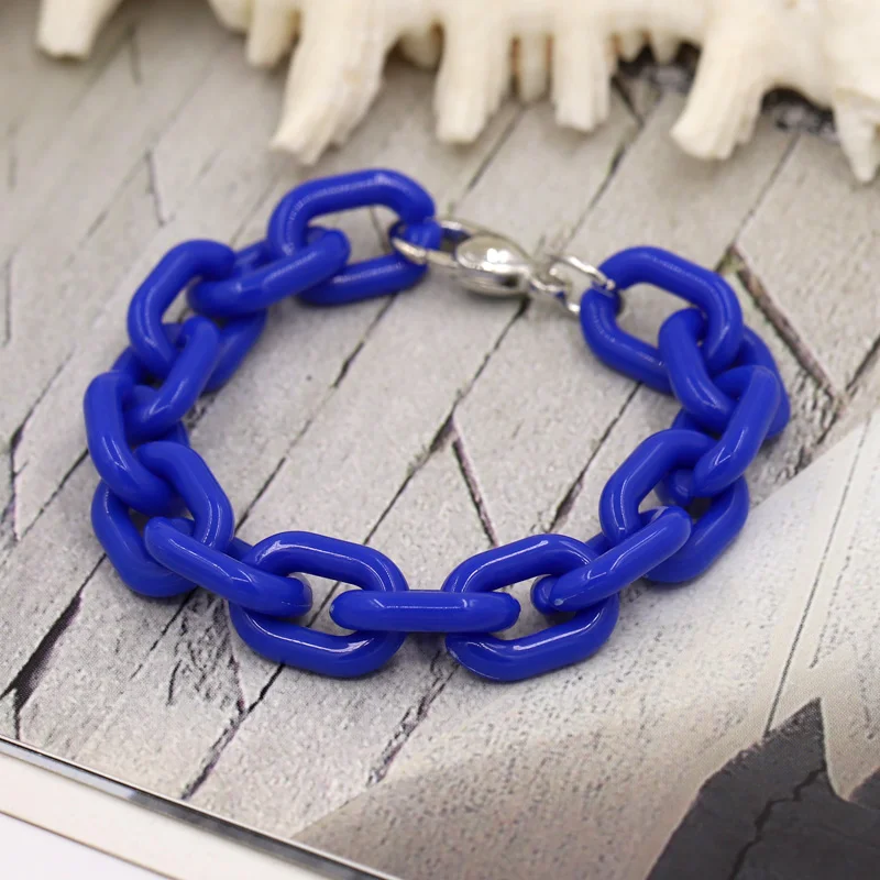 Women\'s Bracelets Boho Colorful Acrylic Ring Chain Bracelet Love Heart Lobster Clasp Female Girl Friends Gifts Jewelry Wholesale