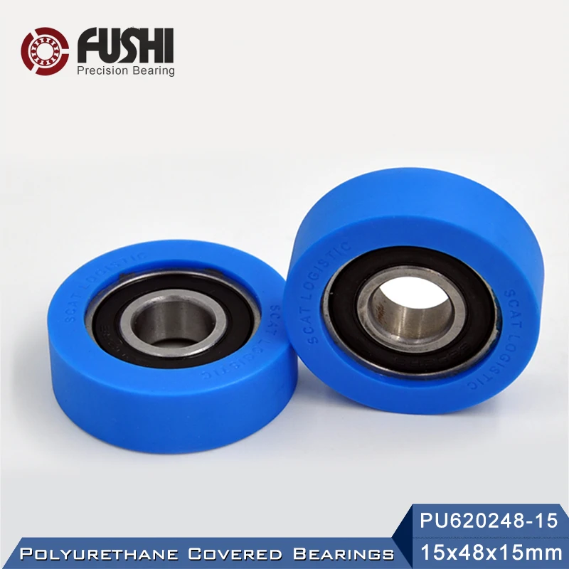 PU 6202 Polyurethane Covered Bearing 15*48*15 mm ( 2 PCS ) Shaft 15mm PU620248-15 Urethane Cover PU6202 Bearings