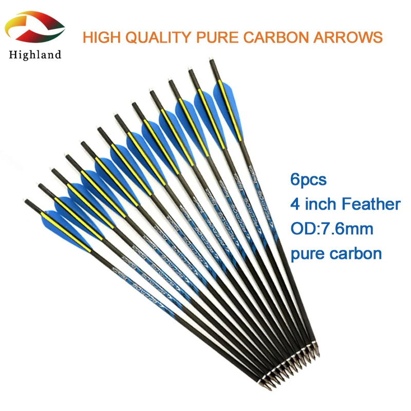 

6pcs 16/17/18/20 inch ID6.2mm Archery Arrows Shooting Hunting OD7.6mm Pure Carbon Arrows