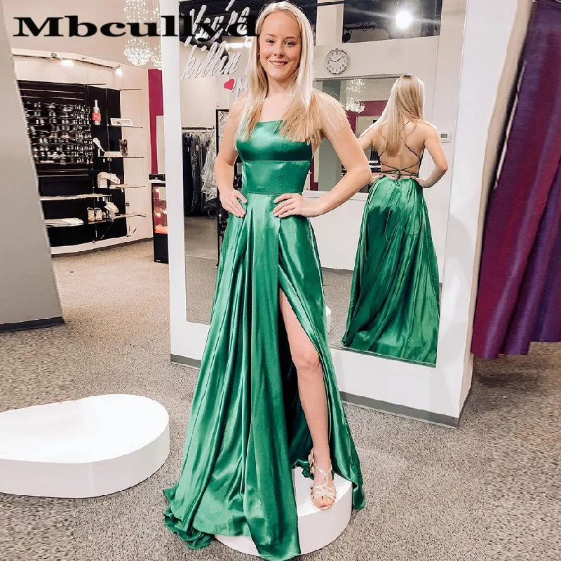 Elegant Stylish Green Prom Dresses Long 2023 Side Split A Line Evening Graduation Dress Cross Backless Women vestidos de fiesta