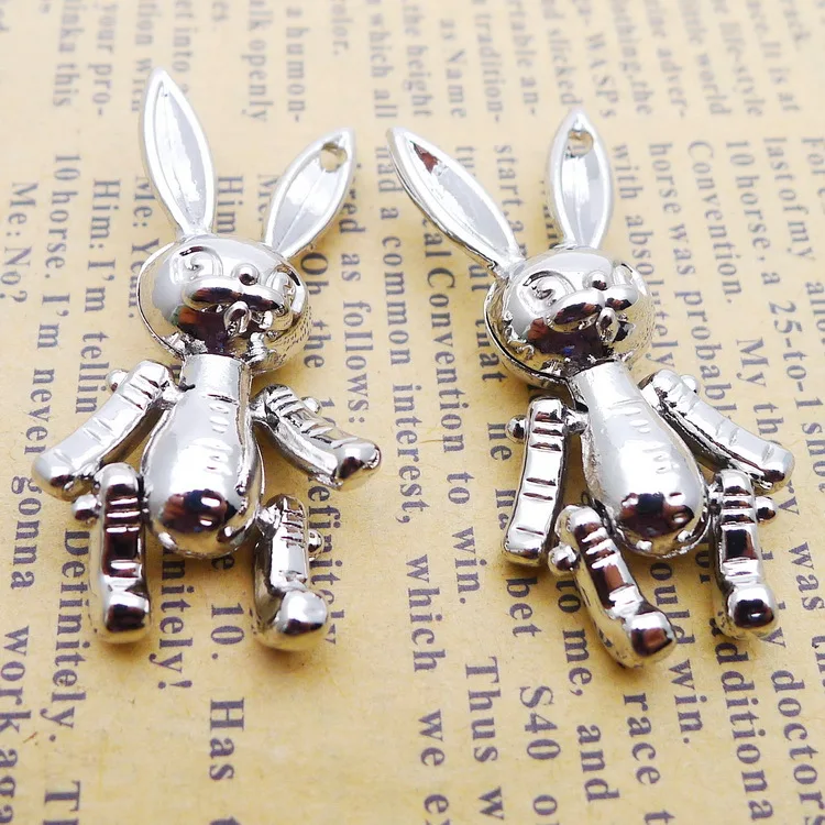 3pcs/Lot 15x40mm 3D Rabbit Charms Antique Silver Color Limbs Moveable Rabbit Pendants for DIY Jewelry Making Key Chain