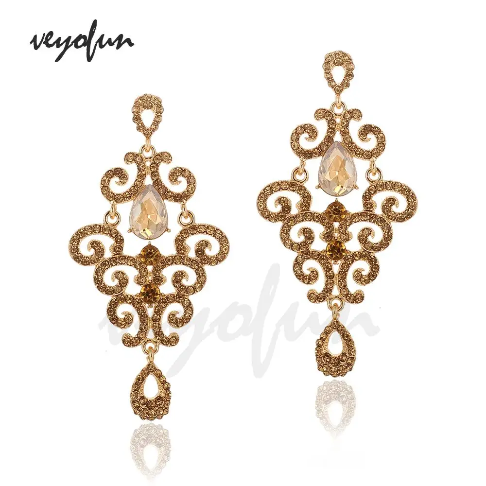 Veyofun Luxury Rhinestone Drop Earrings Vintage Hollow Big Dangle Earrings Fashion Jewelry For Women Gift