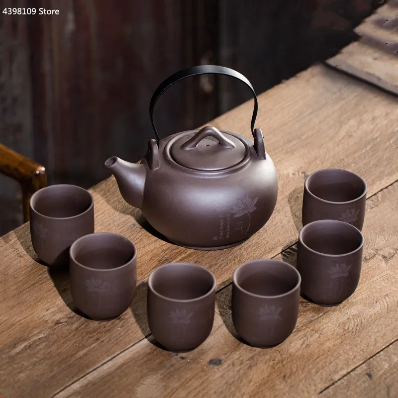 

China Ceramic Teapot Set 950ml Purple Sand Teapot 130ml Water Cup Tea Set Filter Teapot Large Capacity Office Home Tea Set