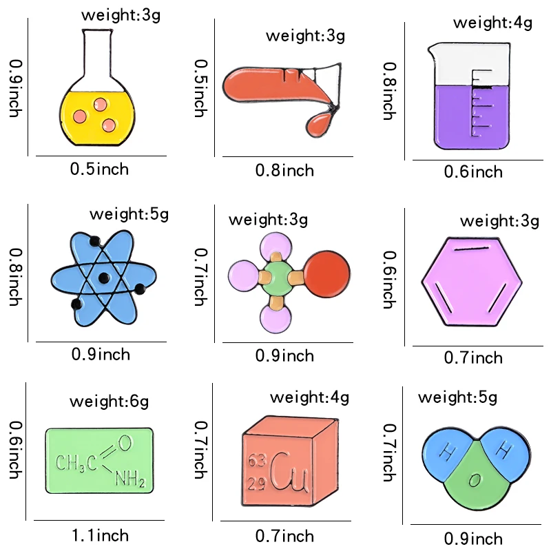 Science Fans Chemistry Experiment Conical Flask pins molecular structure brooches Badges Lapel pins Science jewelry Gifts