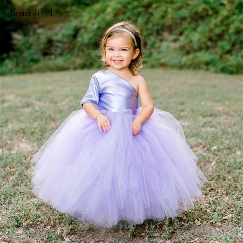 New Lavender Baby Girl Dresses Puffy Tulle Party Dresses First Birthday Gown for Girls with Big Bow