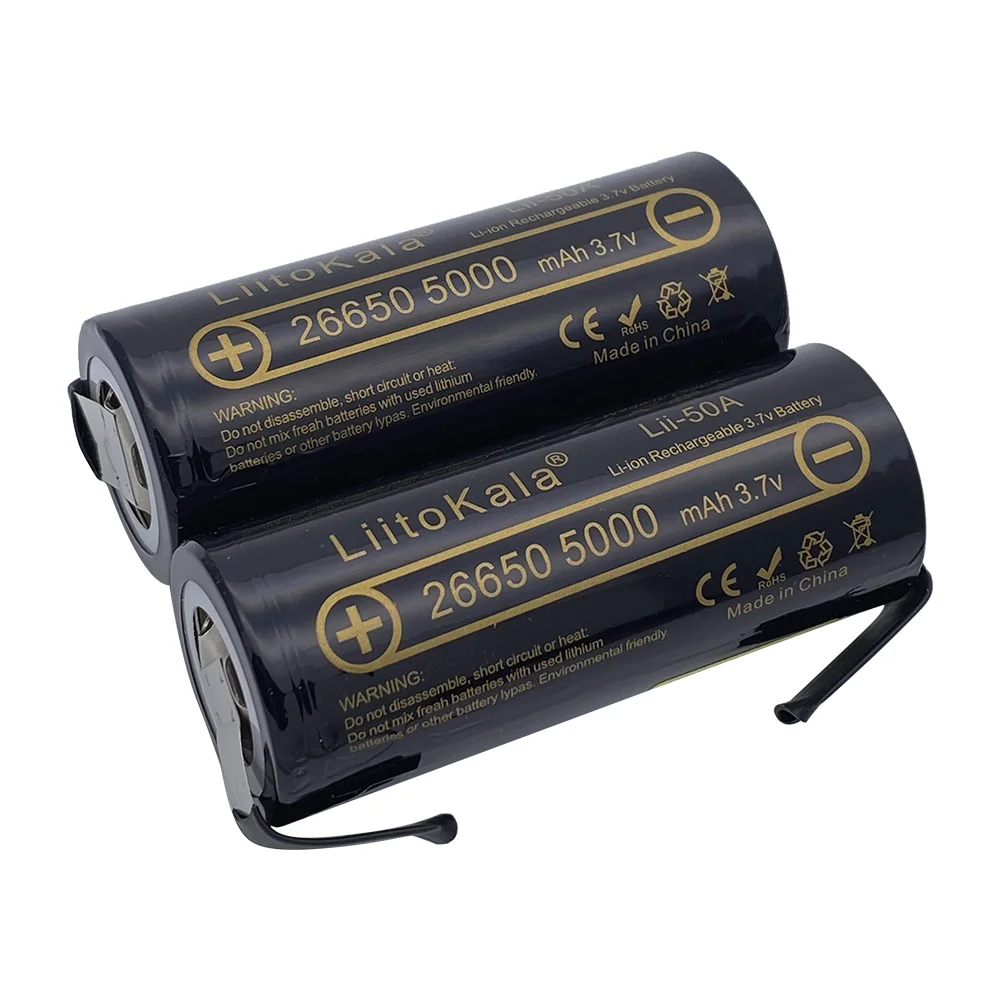 2020 High Capacity LiitoKala 3.7V 26650 5000mah Li-ion Rechargeable Battery Lii-50A-N 26650 battery for Flashlight + DIY nickel