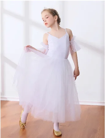 ใหม่เด็กหญิงบัลเล่ต์ Tutu กระโปรง Giselle Swan สีขาวโรแมนติกสไตล์ Tutu บัลเล่ต์ Dance Ballerina ชุด