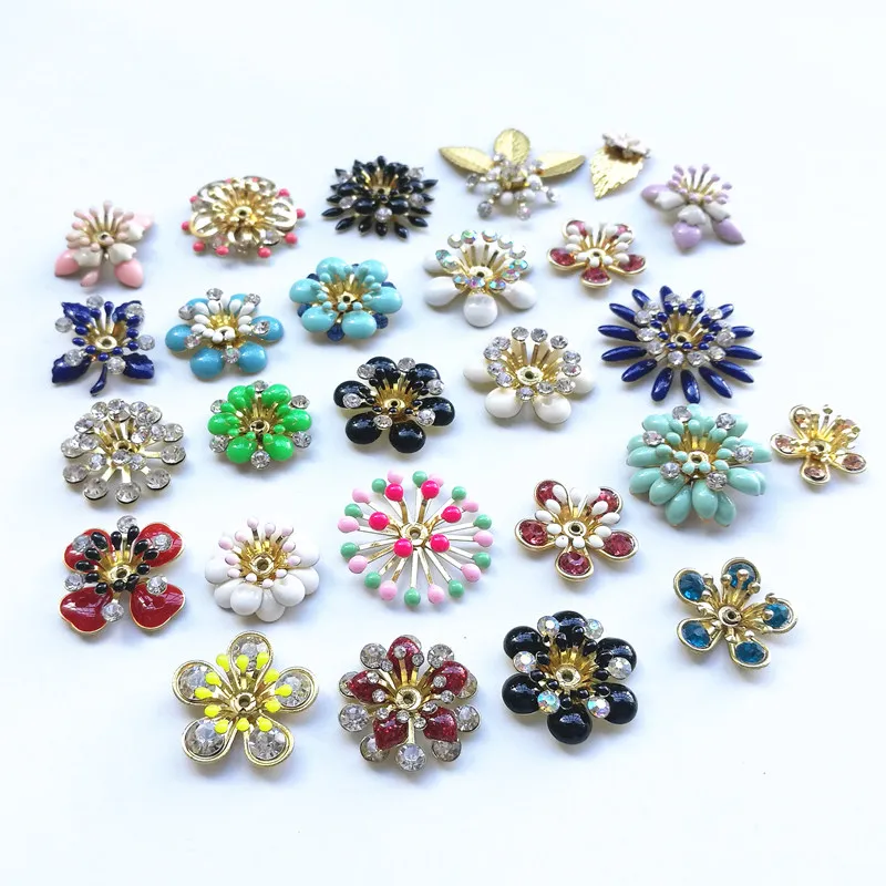 5 Pieces Shiny Oil Drop Brass Flower Metal Flower Spacer Beads End Caps Pendant DIY Hair Accessories Charms Connectors Jewelry