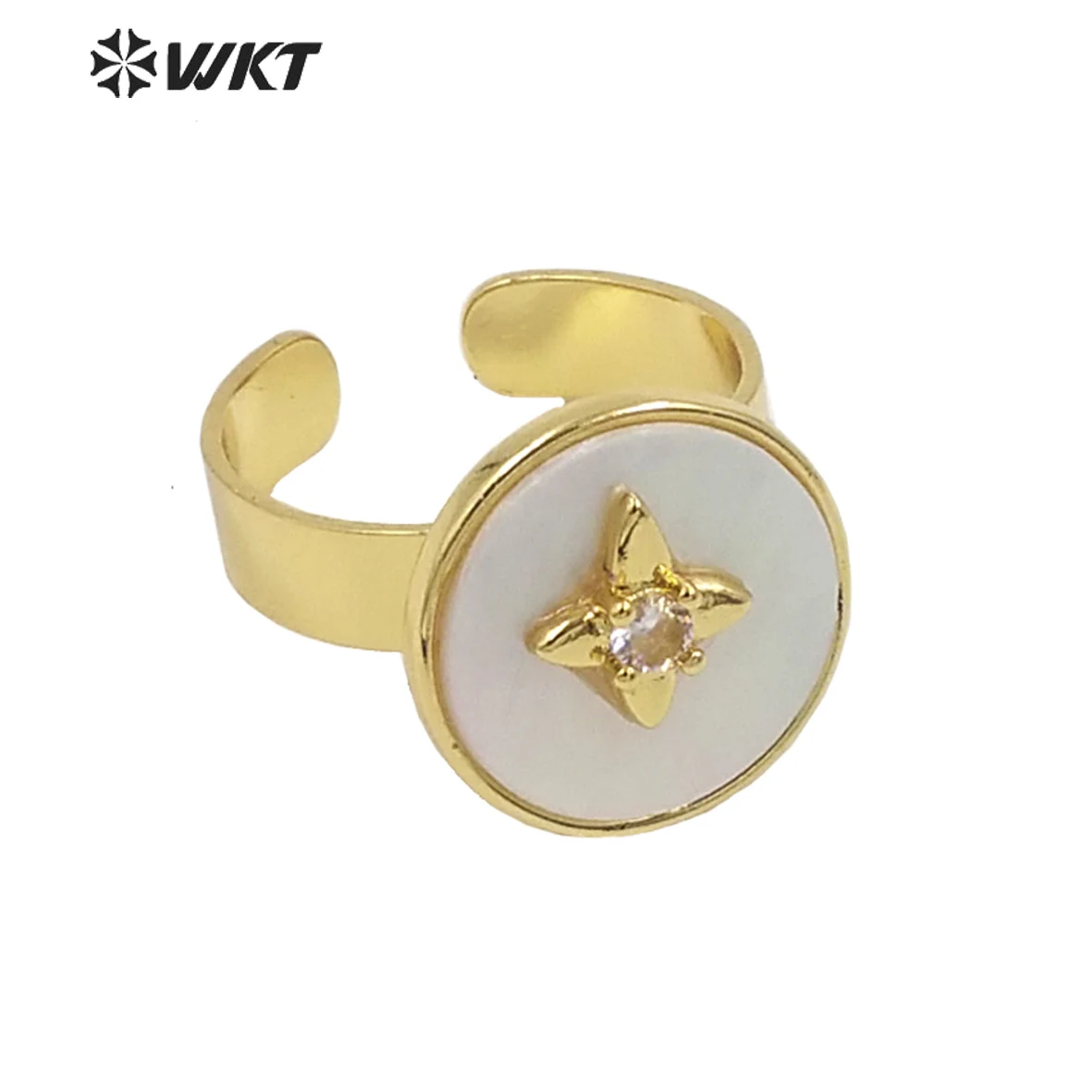 

WT-MPR025 WKT Классический стиль Кольца из натуральной ракушки Круглый клевер с кольцами из циркона Очаровательные женские ювелирные изделия Подарочные аксессуары