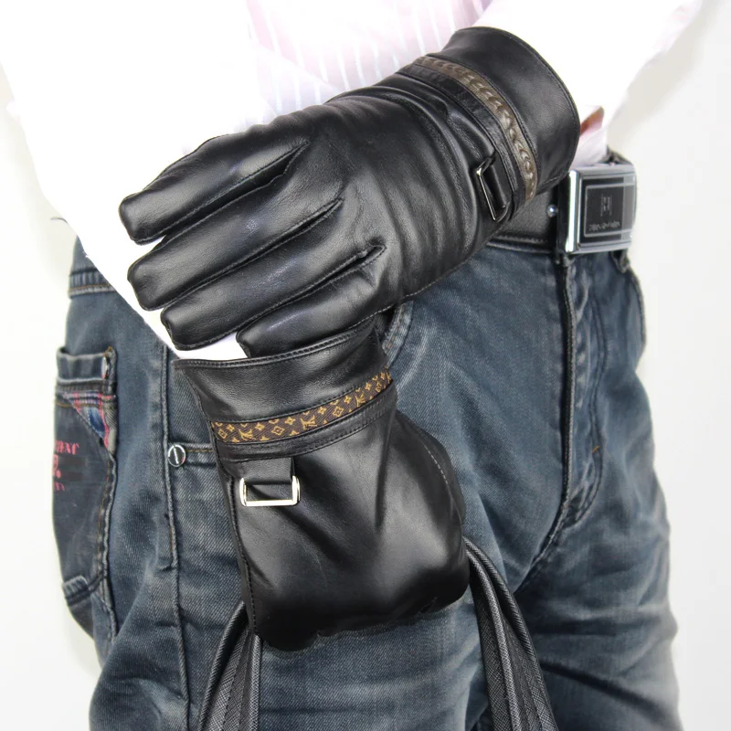 

Men Genuine Sheepskin Leather Gloves Windproof Thermal Warm Glove Winter Warm Mittens Motorcycle gloves driving gloves