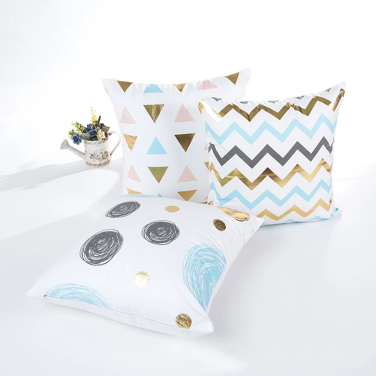 New Gold Bronzing Series Blue White Pillow Cover Modern Nordic Geometric Letters Unicorn Cushion Cover Soft Couch Throw Pillows