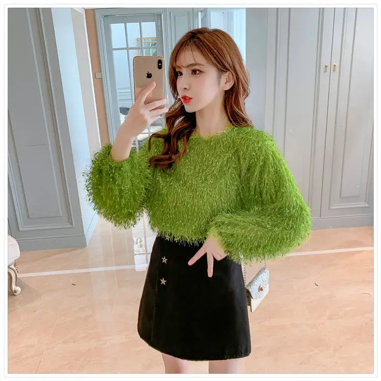 Woman Sweaters Plush Sweater Women\'s Autumn Clothing Tassel Plush Loose Top for Women  Femme Chandails Pull Hiver