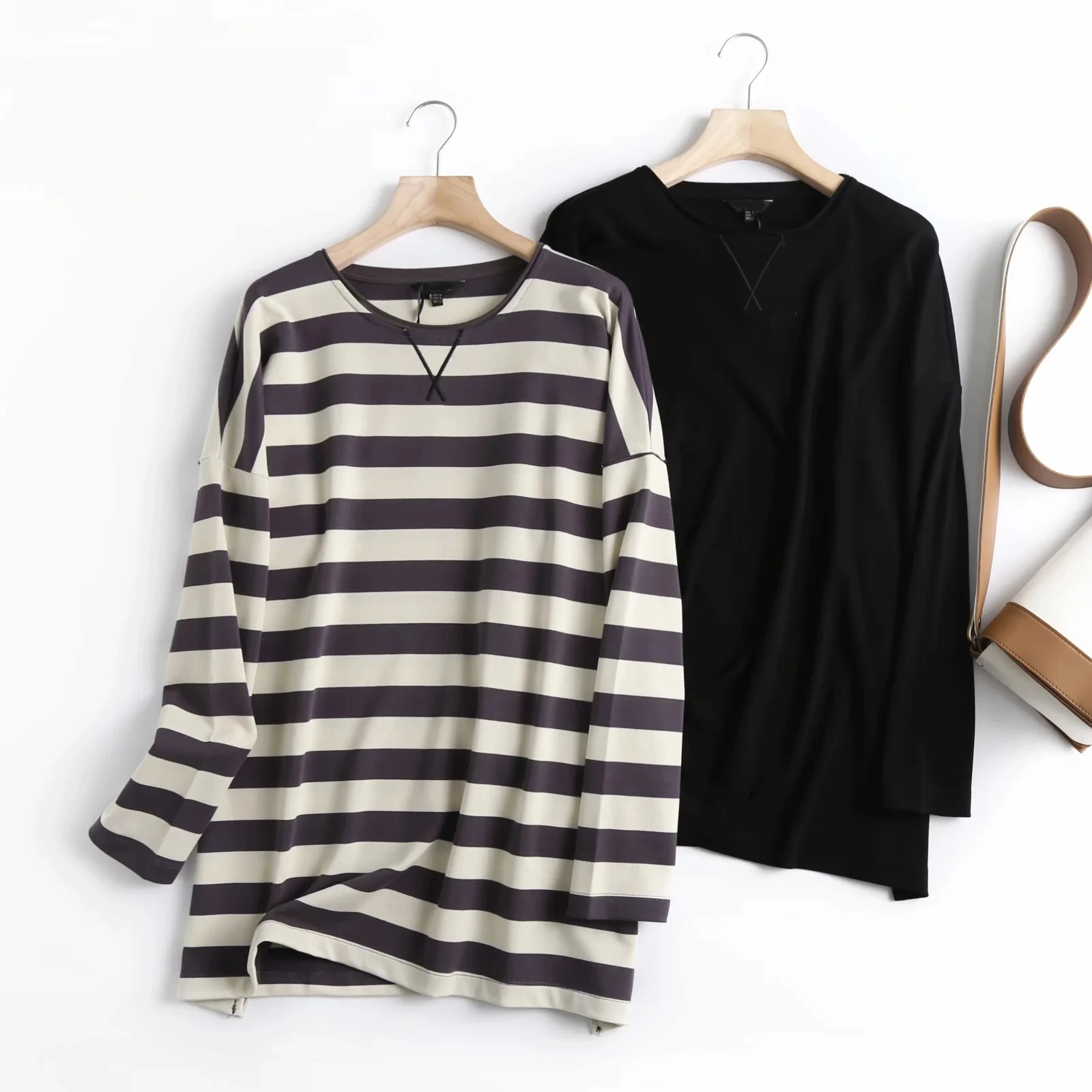 Dave&Di Spring Summer England Vinatge Striped O-neck Oversize Loose Cotton boyfriend Hoodies Women Sweatshirt Pullovers Tops