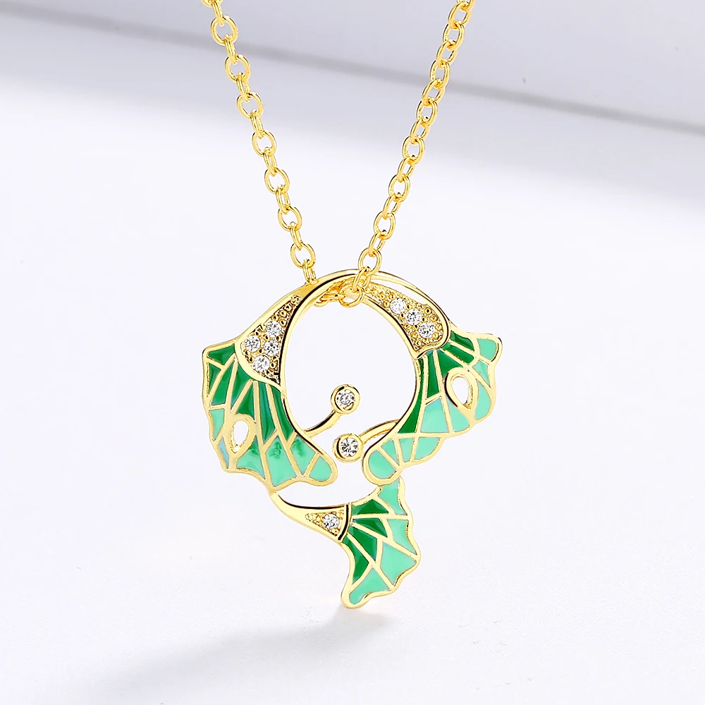 

Creative Handmade Epoxy Green Leaf Pendant Necklace 925 Silver Ladies Party Birthday Jewelry Gift