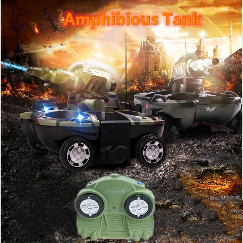 3-in-1 Amphibious RC Tank Launching Water Bombs Double Propellers Waterproof Electric Children's Remote Control Stunt Tank Toy