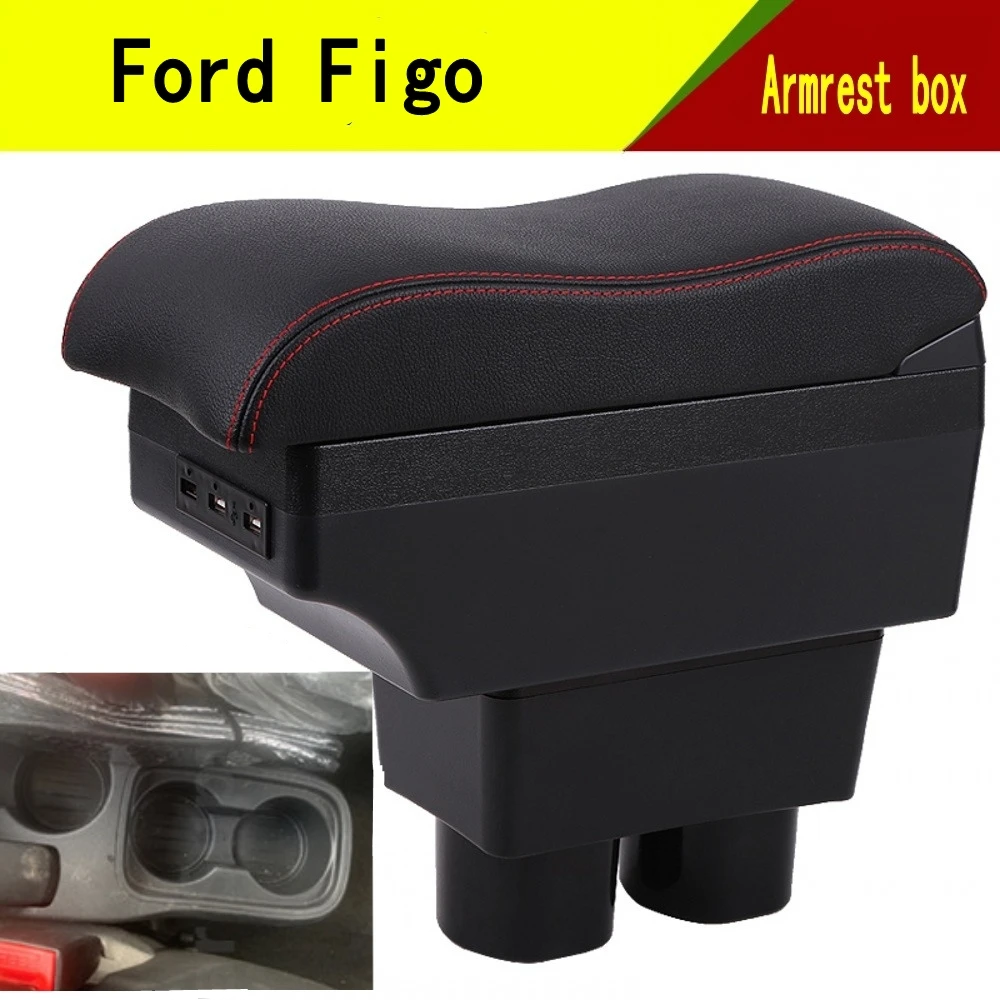 

Подлокотник для Ford Figo, двухслойный центральный подлокотник с USB-зарядкой, держатель для чашки, аксессуары