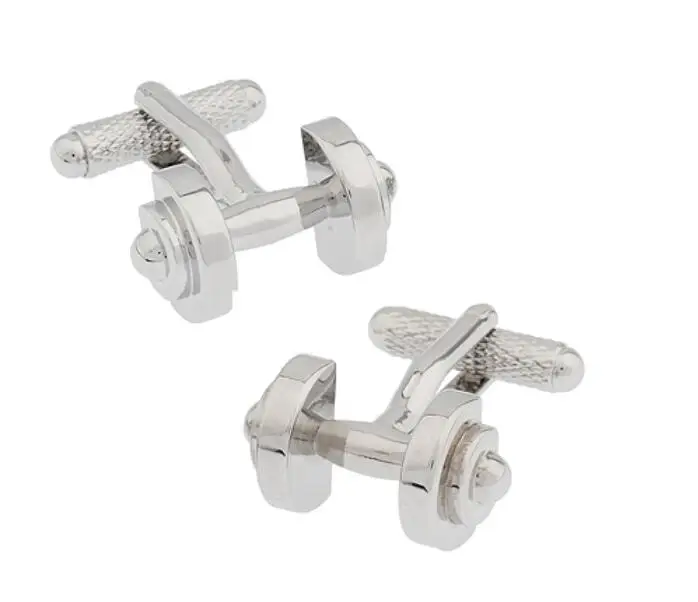 New Arrival Dumbbell Cuff Links Silver Color Sport Design Quality Brass Material Men's Cufflinks Wholesale & Retail