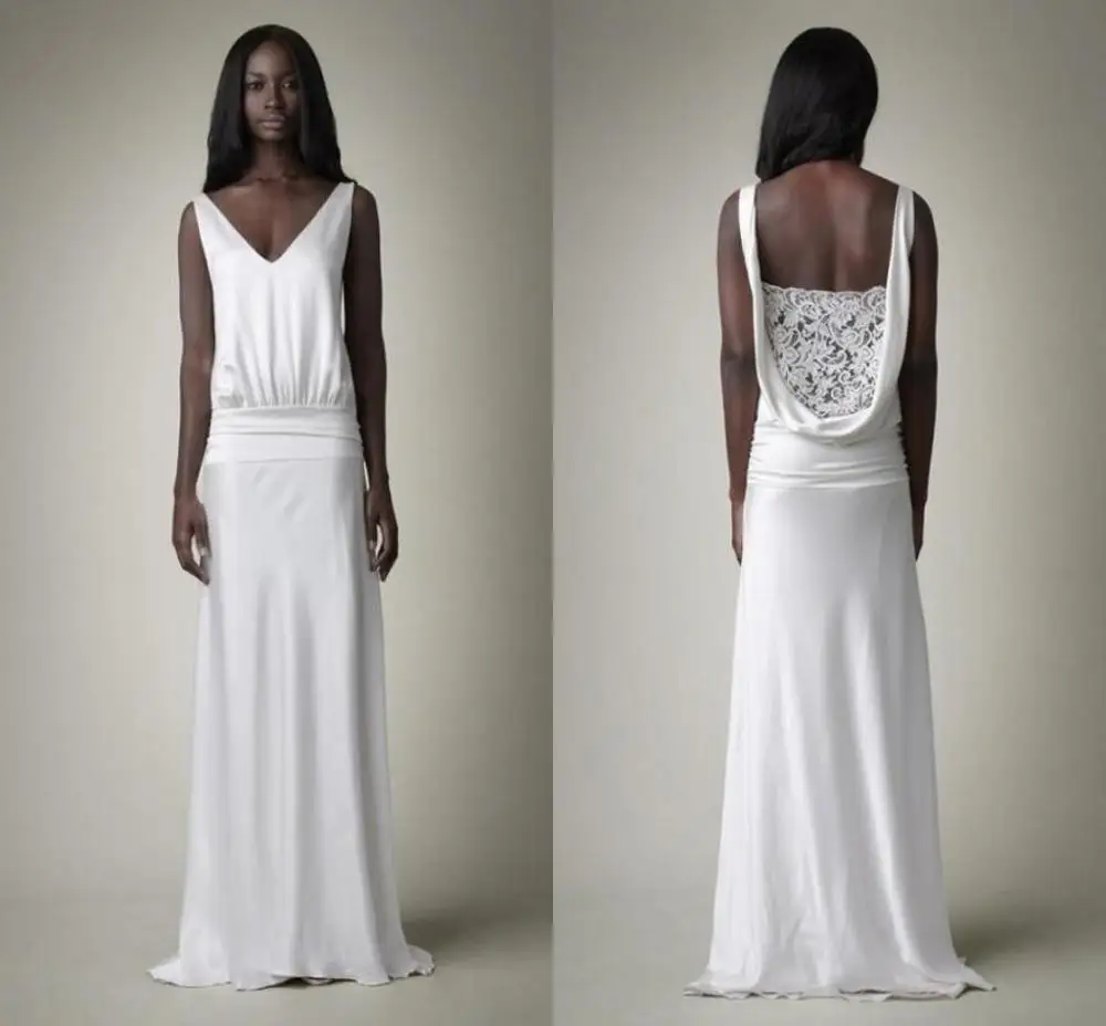 Robe de Mariée Africaine à Taille Tombante, Fourreau, Col en V, Dos Drapé, Dentelle Transparente, Longue, pour Patients, Quelle que soit