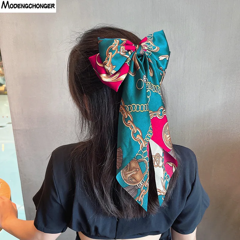 Fashion Satin Floral Bow Barrette Hair Band For Woman Girls Trendy Ribbon Hairpin Temperament Ribbon Headwear Hair Accessories