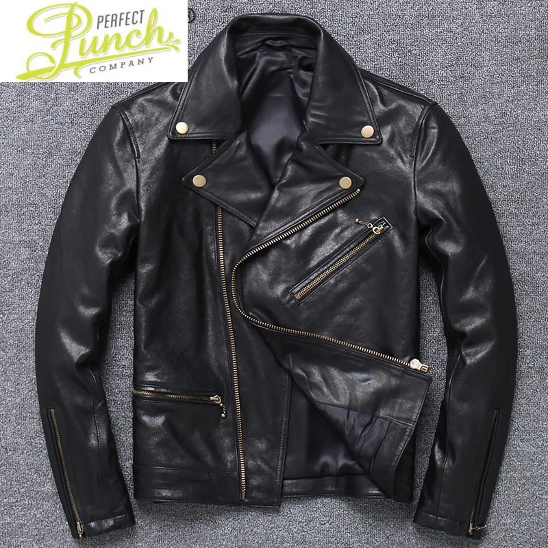 

Leather Men's Jacket 100% Goatskin Coats Style of Moto&Biker Slim Turn-Down Collar Pluse Sized Zipper Short 716