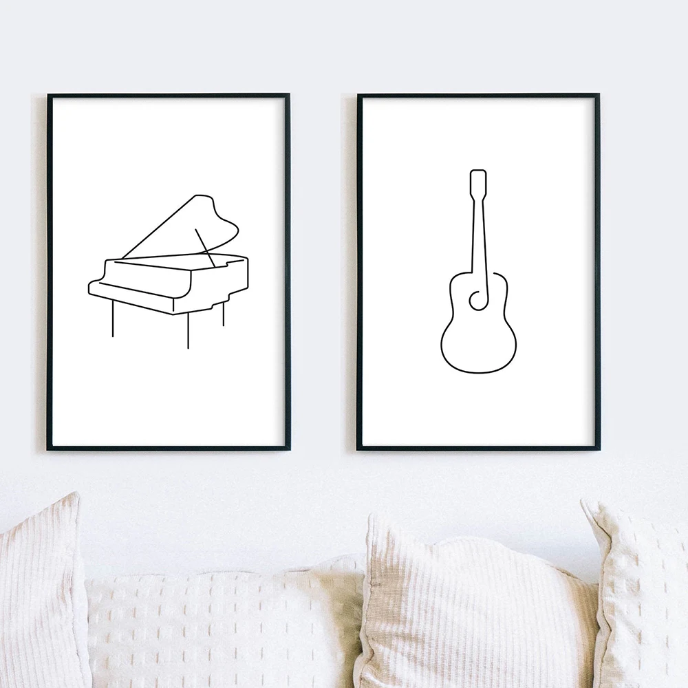 Nordic Music Art Poster Classic Guitar Poster Piano Line Drawing Wall Picture for Living Room Cuadros Decoration Home Decor