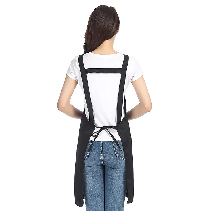 Fashion Simple H-type Shoulder Apron Unisex Black Apron Kitchen Work Garden Doble Sided Two Pocket Cover Smock Kitchen Cleaning