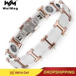 WelMag Magnetic Bracelets Bangles Fashion Noble White Ceramic Tungsten Steel Jewelry for Women Energy Magnetic Therapy Wristband