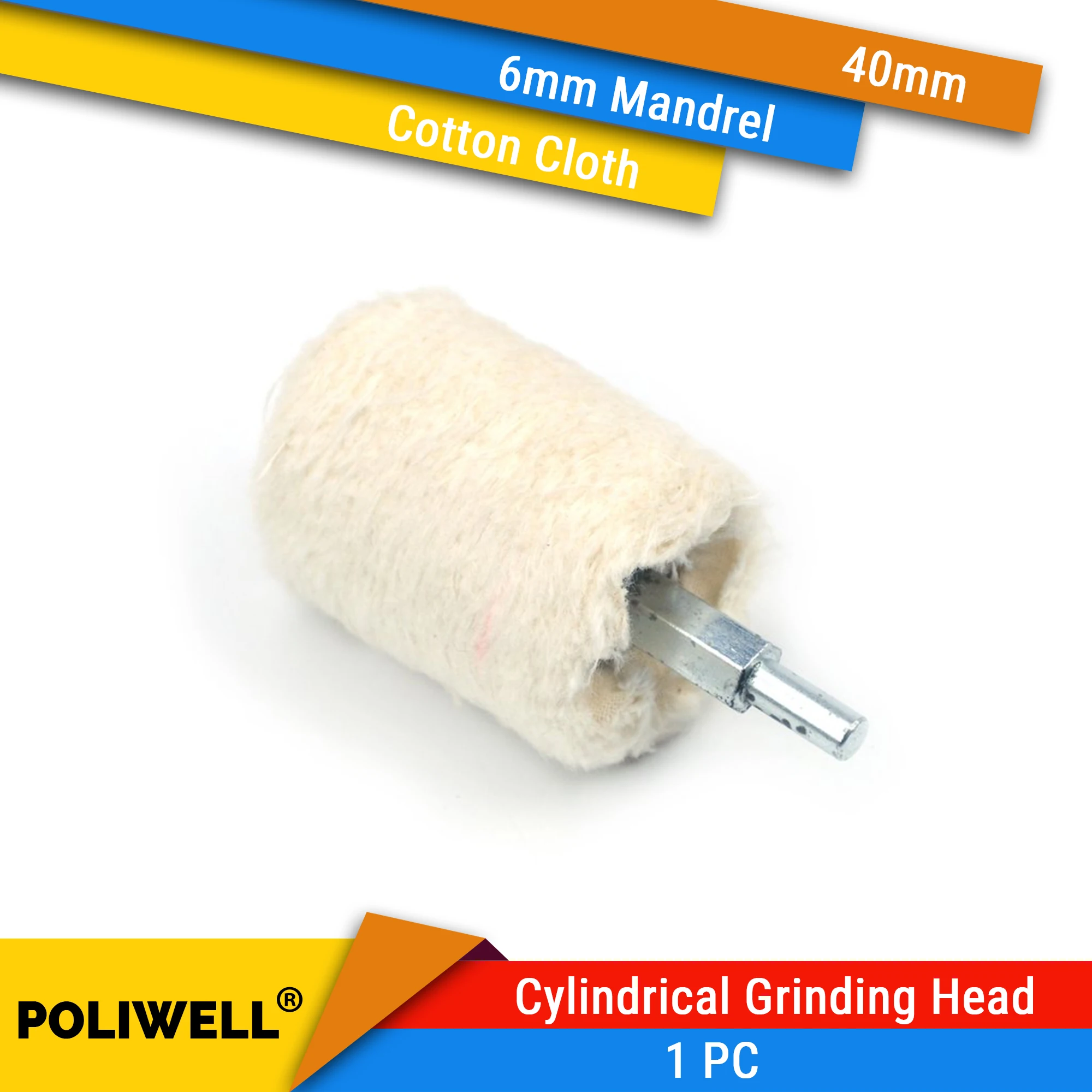 1PC 40mm Cylindrical Grinding Head Pure Cotton Cloth Polishing Buffering Wheel with 6mm Mandrel Fits Dremel Abrasive Tools