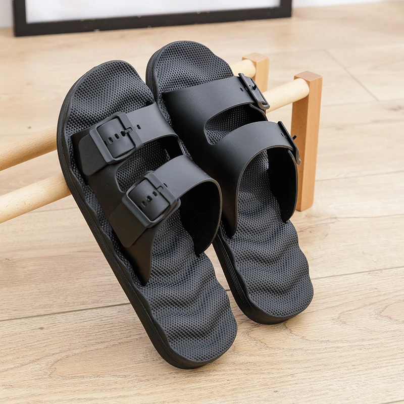 

Chaussure Classic Black Sandals for Men Summer Slip on Slippers Beach Buckle Strap Design Male Casual Outdoor Flip Flops 38-47