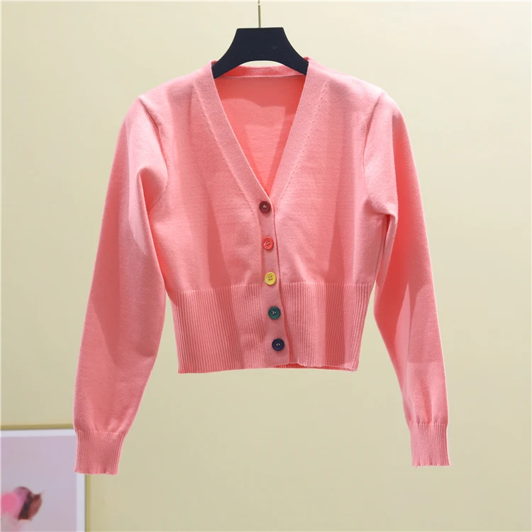 Women's Knitted Sweaters Autumn Spring Short Cardigans Single Breasted V-Neck Casual Short Jacket Female Solid Jackets Jumpers