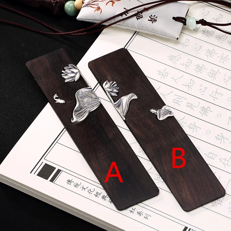 S925 Sterling Silver Retro Ebony Lotus Matte Creative Bookmark  Business Gifts