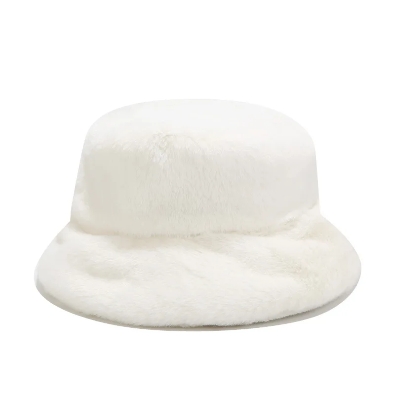 2021 New Korean Fisherman Hat Winter Faux Fur White Black Bucket Hat For Women Men Panama Fishing Cap Bob Chapeau