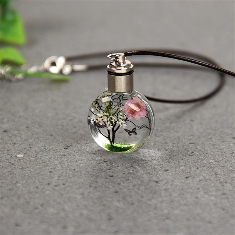 New Luminous Dried Flower Butterfly Glass Ball Women Necklace Pendant Rope Chain Necklace for Women Strip Leather Choker - Image 5