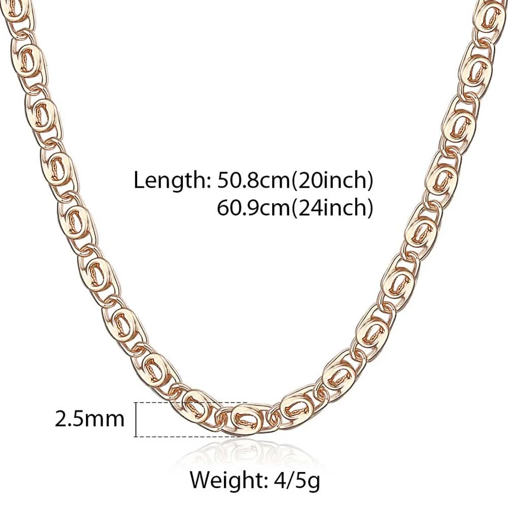 2.5mm Thin Womens 585 Rose Gold Color Necklace Snail Link Paperclip Chain For Women Girl Elegant Fashion Jewelry Gifts CN15A