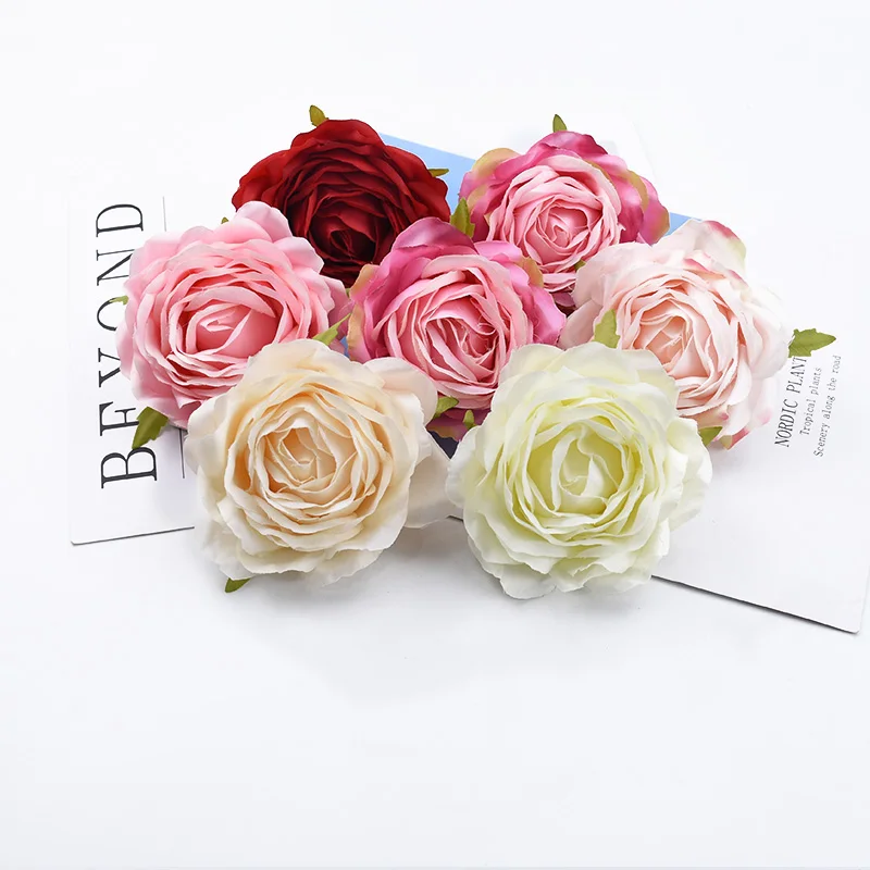 10 Pieces 8CM Silk Roses Head Wedding Decorative Flowers Wall Artificial Flowers for Home Decor Bridal Accessories Clearance