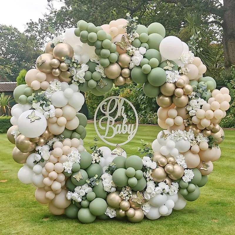 

271 Pcs Of Retro Avocado Green Apricot Balloon Garland Arch Set Baby Shower Wedding Birthday Party Proposal Decoration backgroun