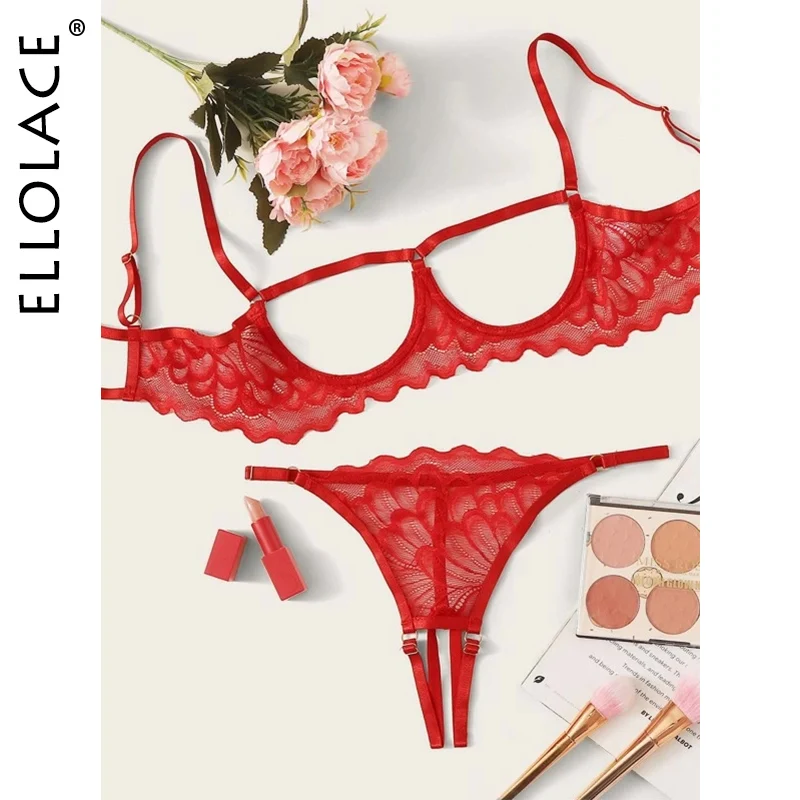 Ellolace Lingerie Set Sexy Hollow Out Lingerie Underwear Set Women\'s Push Up Bra Erotic Lingerie Sex Underwear For Women