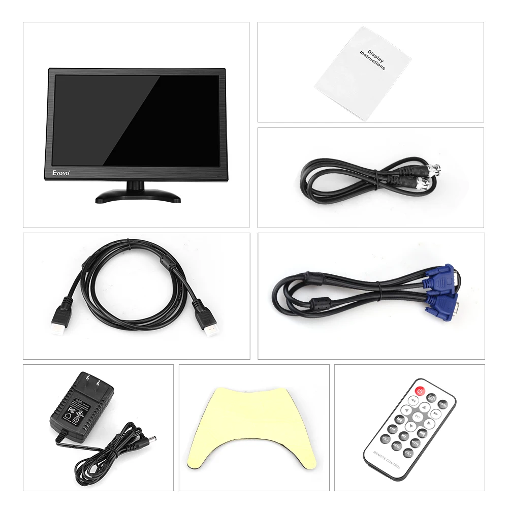 Eyoyo 15.6\'\' IPS Screen Monitor HDMI Display 1920x1080 AV/VGA/BNC/USB HDMI port 178° with remote control FHD monitor for PC CCTV