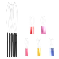 5pcs/set Hair Extensions Loop Needle Threader Wire Pulling Hook Tool for Silicone Microlink Beads and Feathers