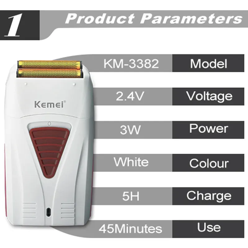 ماكينة حلاقة كهربائية قابلة لإعادة الشحن للرجال من Kemei ، حلاقة شعر اللحية ، ماكينة حلاقة الرأس الأصلع ، رقائق معدنية ، حبل التيتانيوم ، لاسلكي ،