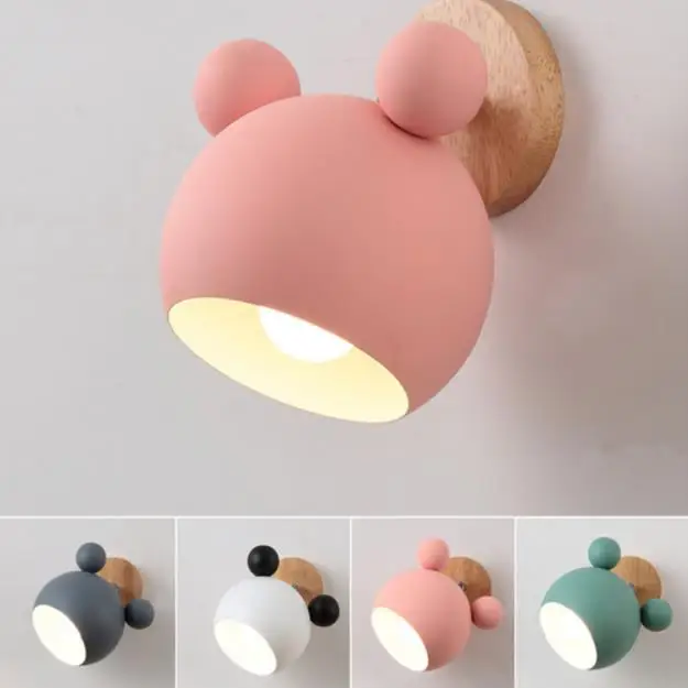 

wooden wall lights bedside wall lamp wall sconce modern wall light for bedroom Nordic macaroon 5 color steering head E27 85-285V