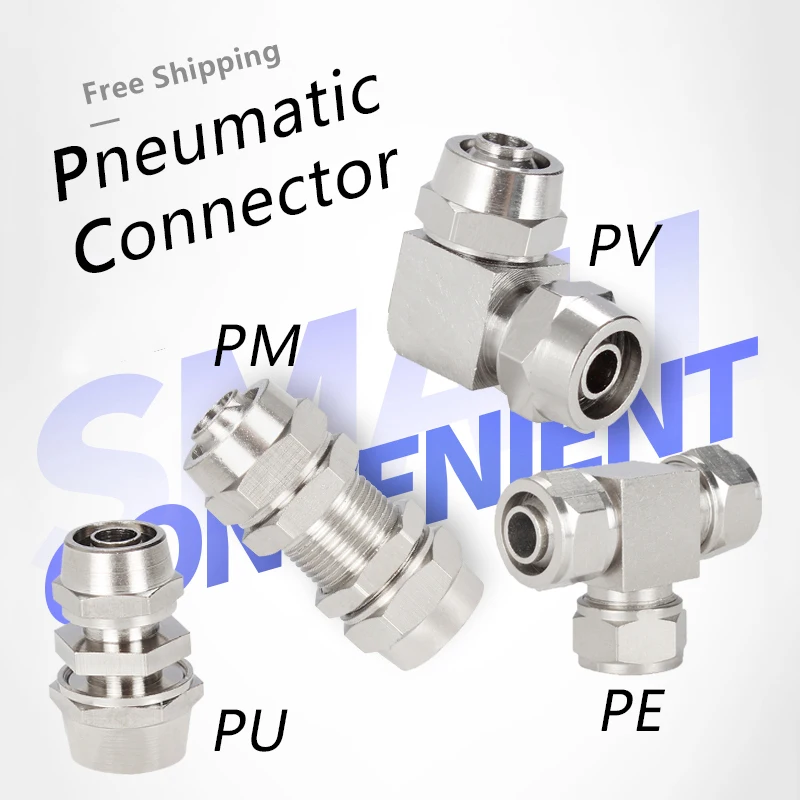 Metal Pneumatic Fitting Tube 4-16mm Connector Fittings Air Quick Water Pipe Push In Hose Quick Couping PE/PU/PM/PV