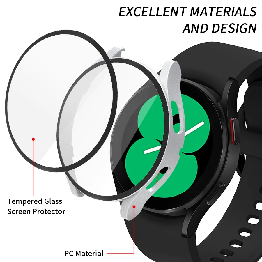 Tempered Glass+Case for Samsung Galaxy Watch 4/5/6 44mm40mm Screen Protector Bumper Shell Hard Matte All Around Protective Cover
